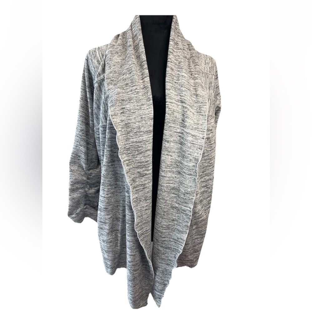 Athleta Heather‎ Gray open front wrap SZ LG ruched 3/4 length sleeves & pockets
